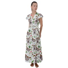 Seamless-pattern-with-cute-sloths Flutter Sleeve Maxi Dress by Simbadda