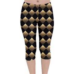 Golden-chess-board-background Velvet Capri Leggings  by Simbadda