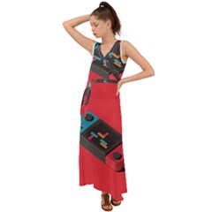 Gaming Console Video V-neck Chiffon Maxi Dress by Grandong