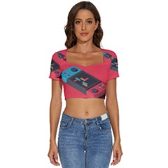 Gaming Console Video Short Sleeve Square Neckline Crop Top  by Grandong