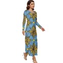 Gold abstract flowers pattern at blue background Long Sleeve Longline Maxi Dress View3