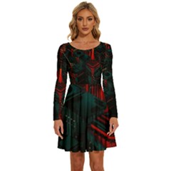 A Dark City Vector Long Sleeve Wide Neck Velvet Dress by Proyonanggan