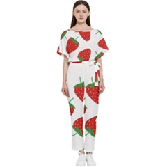 Seamless Pattern Fresh Strawberry Batwing Lightweight Chiffon Jumpsuit by Bangk1t