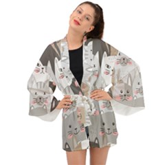 Cute Cats Seamless Pattern Long Sleeve Kimono by Bangk1t