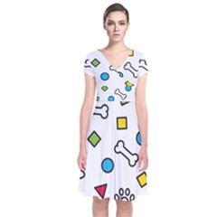 Dog Paw Seamless Pattern Footprint Bone Short Sleeve Front Wrap Dress by Bangk1t