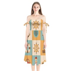 Nautical Elements Collection Shoulder Tie Bardot Midi Dress by Bangk1t