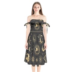 Asian-set With Clouds Moon-sun Stars Vector Collection Oriental Chinese Japanese Korean Style Shoulder Tie Bardot Midi Dress by Bangk1t