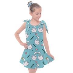 Elegant Swan Pattern Design Kids  Tie Up Tunic Dress by Bangk1t