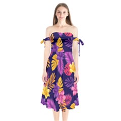 Tropical Pattern Shoulder Tie Bardot Midi Dress by Bangk1t