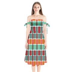 Bricks Abstract Seamless Pattern Shoulder Tie Bardot Midi Dress by Bangk1t