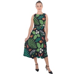 Pattern Forest Leaf Fruits Flowers Motif Midi Tie-back Chiffon Dress by Amaryn4rt