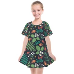 Pattern Forest Leaf Fruits Flowers Motif Kids  Smock Dress by Amaryn4rt