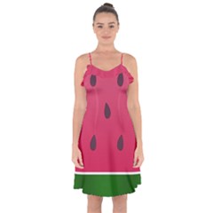 Watermelon Fruit Summer Red Fresh Food Healthy Ruffle Detail Chiffon Dress by pakminggu