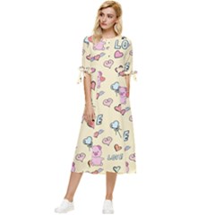 Pig Animal Love Romance Seamless Texture Pattern Bow Sleeve Chiffon Midi Dress by pakminggu