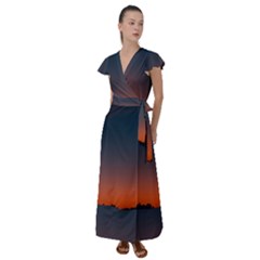 Sky Gradient Flutter Sleeve Maxi Dress by artworkshop