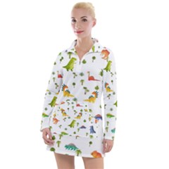 Vector Baby Dino Seamless Pattern Women s Long Sleeve Casual Dress by Grandong