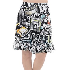 New York City Nyc Broadway Doodle Art Fishtail Chiffon Skirt by Grandong