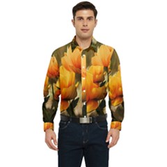 Yellow Butterfly Flower Men s Long Sleeve Pocket Shirt  by artworkshop