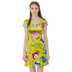 Robot Pattern Short Sleeve Skater Dress by Grandong