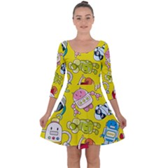 Robot Pattern Quarter Sleeve Skater Dress by Grandong