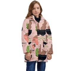 Japanese Street Food Soba Noodle In Bowl Pattern Kids  Hooded Longline Puffer Jacket by Grandong