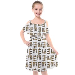 Sketchy Bear Kiddos Kids  Cut Out Shoulders Chiffon Dress by dflcprintsclothing