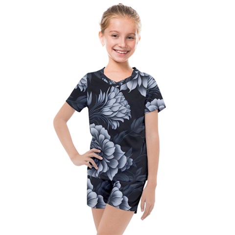 Pattern Flower Design Nature Kids  Mesh Tee And Shorts Set by Grandong