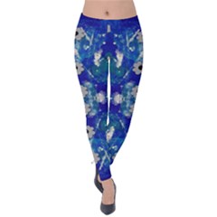 Oilpainting Blue Flowers In The Peaceful Night Velvet Leggings by pepitasart