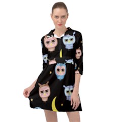 Cute-owl-doodles-with-moon-star-seamless-pattern Mini Skater Shirt Dress by pakminggu