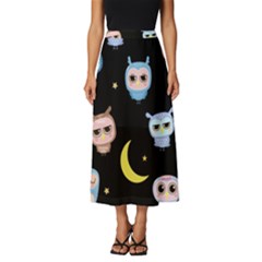 Cute-owl-doodles-with-moon-star-seamless-pattern Classic Midi Chiffon Skirt by pakminggu