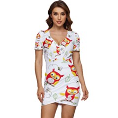 Seamless-pattern-vector-owl-cartoon-with-bugs Low Cut Cap Sleeve Mini Dress by pakminggu