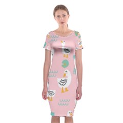 Cute Happy Duck Gift Card Design Seamless Pattern Template Classic Short Sleeve Midi Dress by pakminggu