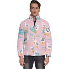 Cute Happy Duck Gift Card Design Seamless Pattern Template Men s Puffer Bubble Jacket Coat by pakminggu