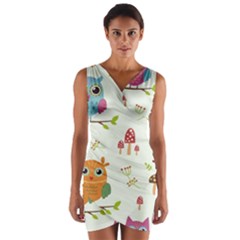 Forest-seamless-pattern-with-cute-owls Wrap Front Bodycon Dress by pakminggu