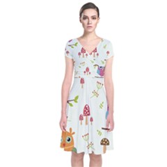 Forest-seamless-pattern-with-cute-owls Short Sleeve Front Wrap Dress by pakminggu