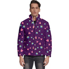 Colorful-stars-hearts-seamless-vector-pattern Men s Puffer Bubble Jacket Coat by pakminggu