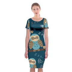 Seamless-pattern-owls-dreaming Classic Short Sleeve Midi Dress by pakminggu