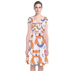 Cute-colorful-owl-cartoon-seamless-pattern Short Sleeve Front Wrap Dress by pakminggu