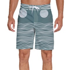 Sea Waves Moon Water Boho Men s Beach Shorts by uniart180623