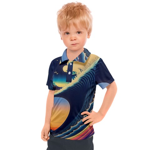 Japanese Japan Waves Sea Ocean Kids  Polo T-shirt by uniart180623