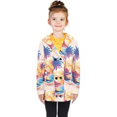 Nature Tropical Palm Trees Sunset Kids  Double Breasted Button Coat by uniart180623