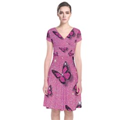 Pink Glitter Butterfly Short Sleeve Front Wrap Dress by uniart180623