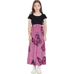 Pink Glitter Butterfly Kids  Flared Maxi Skirt by uniart180623