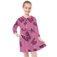 Pink Glitter Butterfly Kids  Quarter Sleeve Shirt Dress by uniart180623