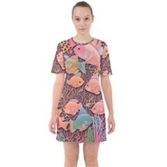 Tropical Fish Sixties Short Sleeve Mini Dress by uniart180623