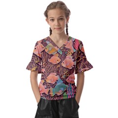 Tropical Fish Kids  V-neck Horn Sleeve Blouse by uniart180623