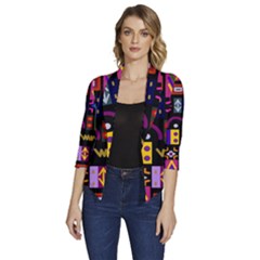 Abstract A Colorful Modern Illustration--- Women s Draped Front 3/4 Sleeve Shawl Collar Jacket by Bedest