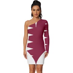 Heart-love-flag-qatar Long Sleeve One Shoulder Mini Dress by Bedest