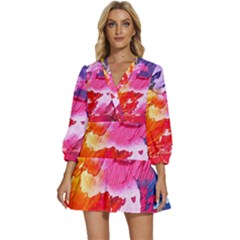 Colorful-100 V-neck Placket Mini Dress by nateshop