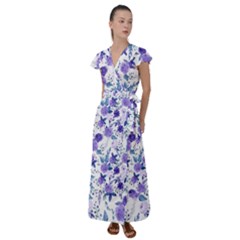 Violet-01 Flutter Sleeve Maxi Dress by nateshop